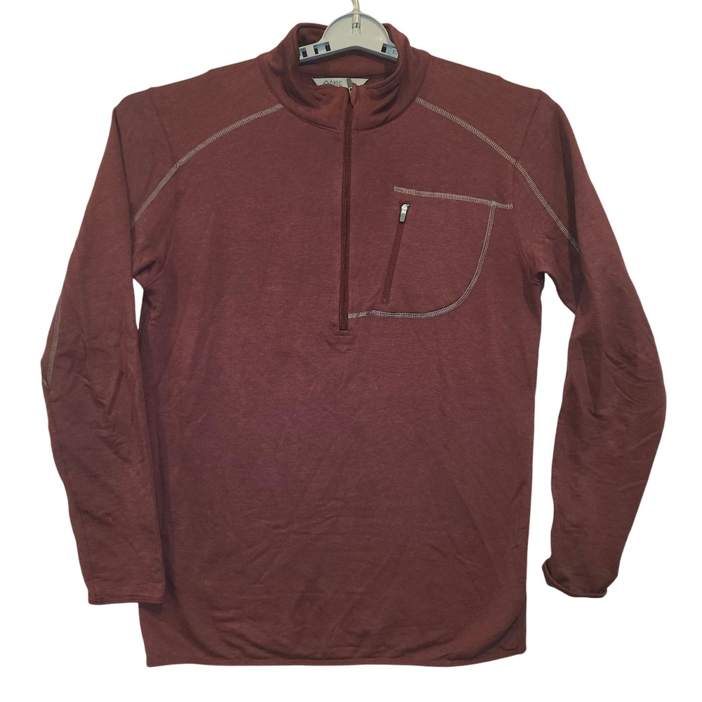 Tasc Performance Mens M Carrollton Quarter Zip Pullover Bamboo Cotton Burgundy
